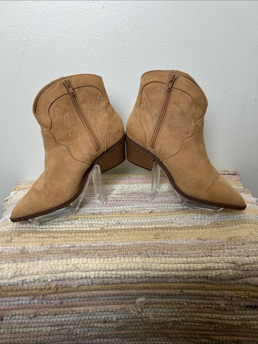 Lane Bryant Tan Suede Western Ankle Boots Pointed Toe 8W